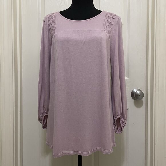Old Navy Lilac Boho Flowy Blouse Top Crochet Trim 3/4 Sleeve Women's Medium M - Picture 1 of 7
